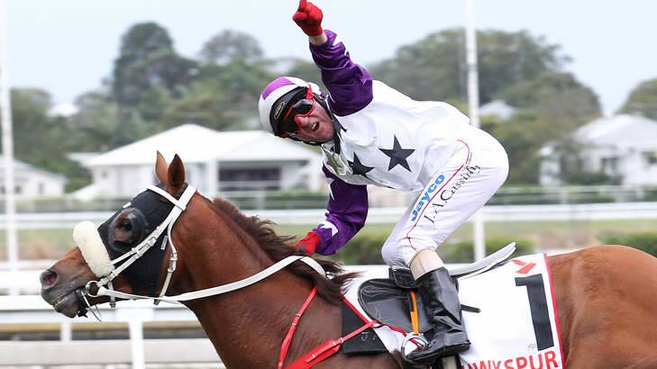 No.1: Jimmy Cassidy salutes on Hawkspur in this year's Queensland Derby. Photo: Tertius Pickard