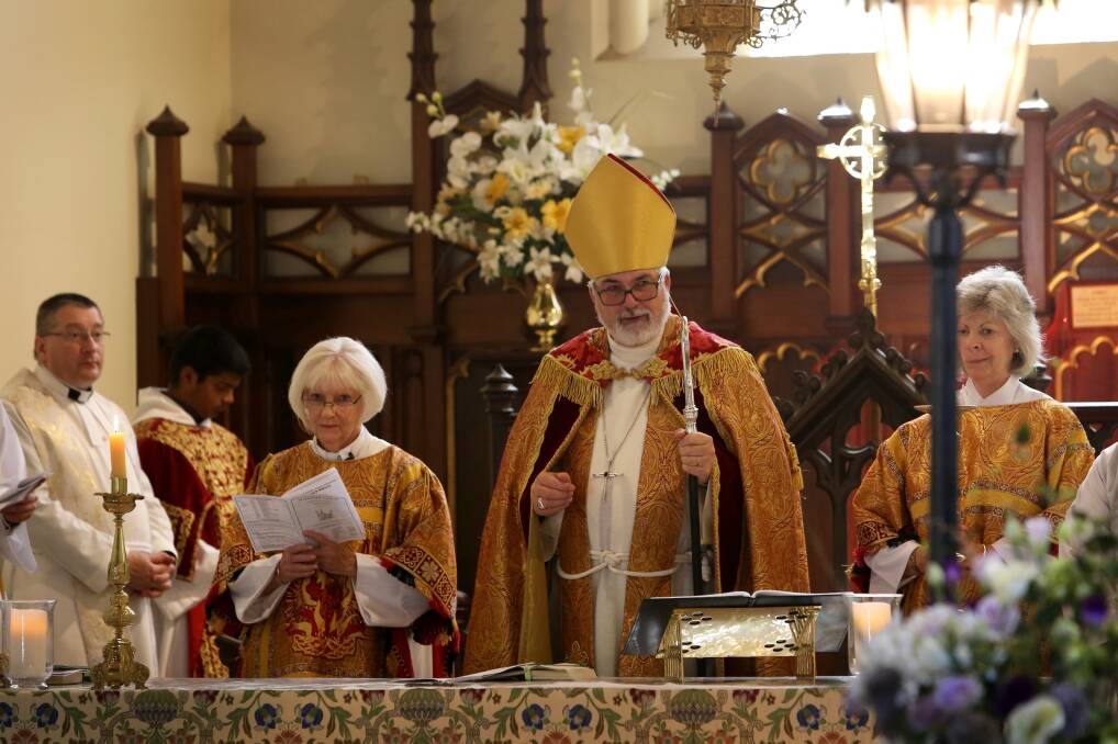 Anglican Bishop John Parkes launches the St Matthew’s Church Christmas appeal yesterday. Picture: MATTHEW SMITHWICK