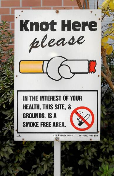 The signs at Albury hospital declaring it a no-smoking site.