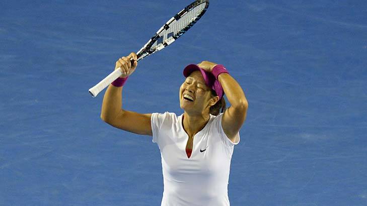 Li Na after completing a straight sets win in the women's final. Photo: Justin McManus