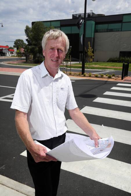 Steve Larkin at one of his projects, the Havelock Street pedestrian crossing, has worked for Wodonga Council for 40 years. Picture: MATTHEW SMITHWICK