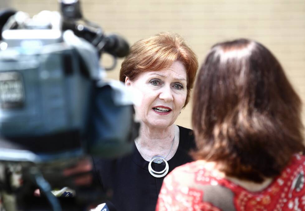 Victorian Local Government Minister Jeanette Powell talks to the media at Wodonga yesterday. Picture: BEN EYLES