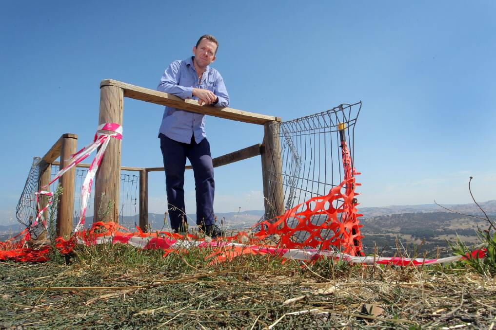 Parklands Albury Wodonga ranger Stuart Roberton is sick of damage to Huon Hill and urged the public to help stop vandalism. Picture: DAVID THORPE