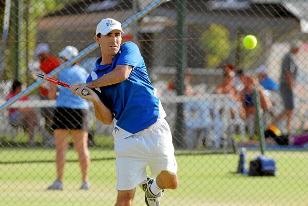 Cameron Meagher hits a backhand for Wodonga MCTA yesterday. The Border team remains undefeated at this year’s tournament. Pictures: TARA GOONAN