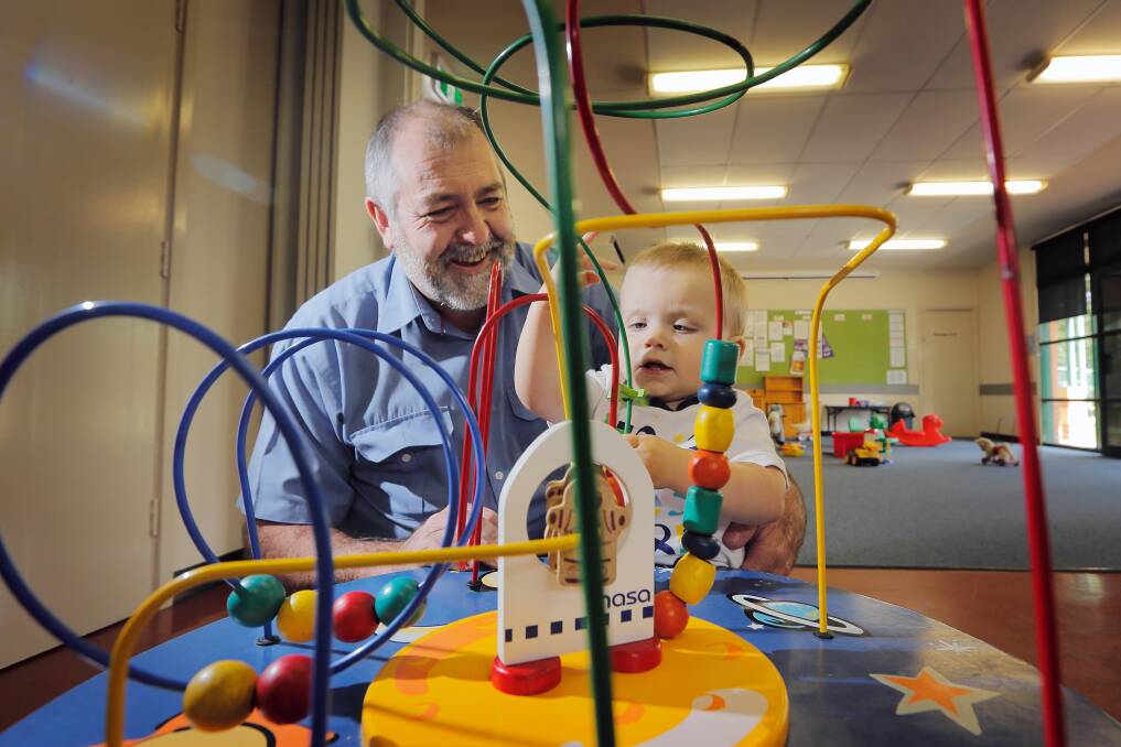 It makes Gavin Paterson’s day to spend an hour of two at the Felltimber playgroup with his grandson Arthur Huzzey. Picture: TARA GOONAN