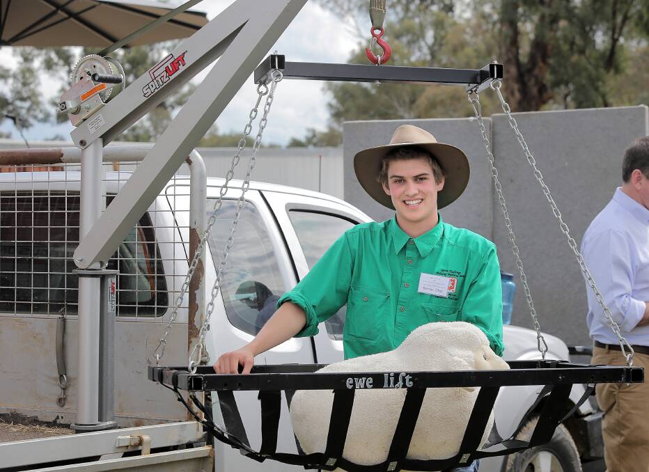 Harrison Clifton, 18, is looking to a national prize for his invention, the ewe lift. Picture: TARA GOONAN