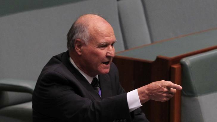 Independent MP Tony Windsor mid-attack on Opposition Leader Tony Abbot. Photo: Andrew Meares