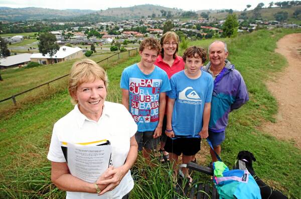 Marg Leddin and supporters Clancy Lloyd, 13, Julie Lingham, Nick Lloyd, 12, and Doug Lloyd at the site where Telstra had proposed to put a mobile phone tower. Picture: MATTHEW Smithwick