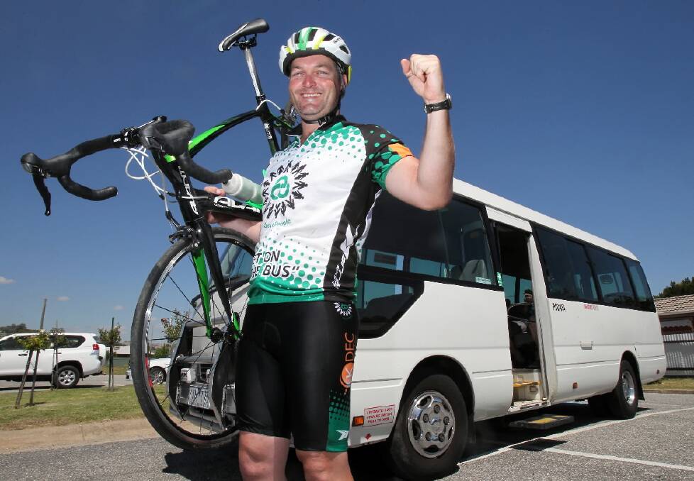 Baranduda’s Scott Fraser rode his bike from Sydney to Yackandandah to raise funds for a new bus at the Murray Valley Centre. Picture: Kylie Esler