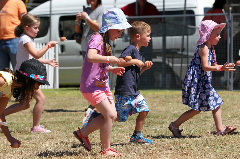 Some of the kids taking part in the egg-and-spoon race at the Ales on the Ovens event at Wangaratta.