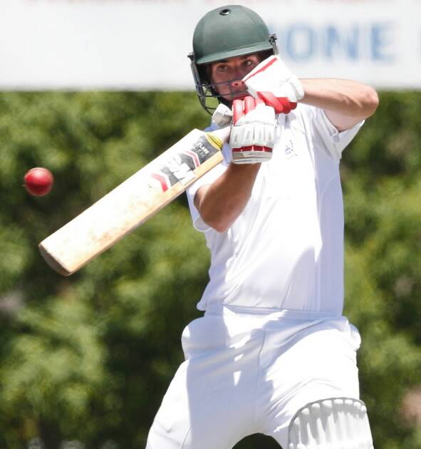 Wangaratta batsman Sam Shanley plays a shot.