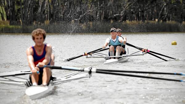 Melbourne rowers Wade Mosse and Peter Sagar win race 312 at the Lake Moodemere regatta.