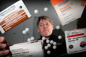 Pharmaceutical nurse Martin Eames with some of  the prescribed opioid pain  medicine. Picture: TARA ASHWORTH