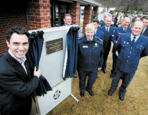 Tim Holding and Christine Nixon open the Myrtleford police station. Picture: SIMON DALLINGER