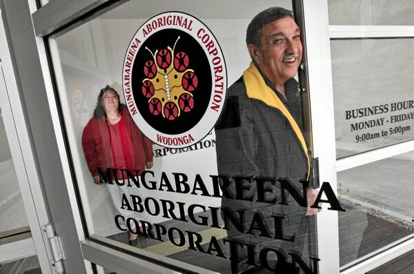 Matt Burke with domestic violence volunteer Nancy O’Dwyer at the refurbished head office of the Mungabareena Aboriginal Corporation. Picture: BEN EYLES