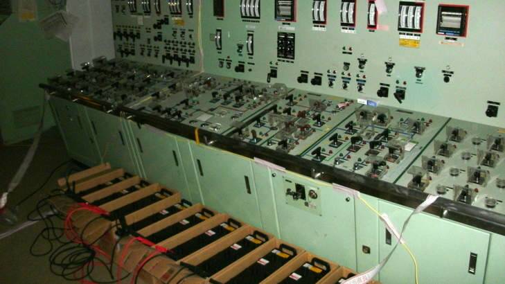 Power up … batteries were hooked up to temporarily power the reactor's control panel. Photo: courtesy of Pan Macmillan