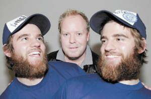 Chris and Justin Nelson meet Peter Helliar.