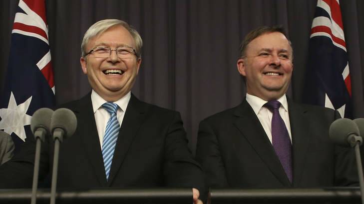 Winners are grinners: Prime Minister Kevin Rudd and Deputy Prime Minister Anthony Albanese. Photo: Andrew Meares