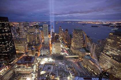 A tribute in light shines above the World Trade Centre site in September, 2010.