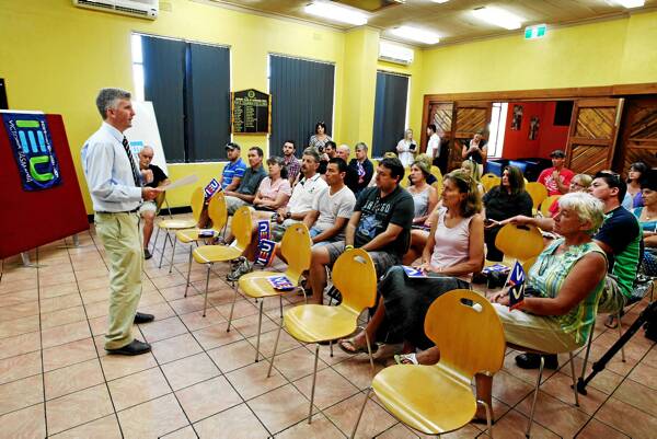 Andrew McKenzie-McHarg addresses a meeting of Catholic teachers.in Wodonga. Picture: MATTHEW SMITHWICK