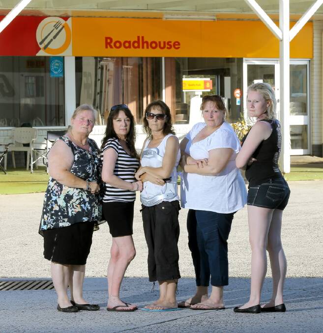 Maree Garratt, Jan Lindner, Cathy Gill, Leonie Steain and Karina Wulf are irate that the Rim & Wheel Diner at the Shell service station on Wagga Road has closed, leaving them out of work. Picture: TARA GOONAN