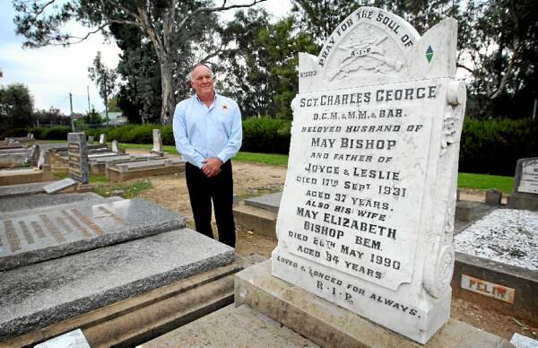 Colin Darts pays a visit to Charles George Bishop&rsquo;s grave in Albury. A plaque will be unveiled at Thurgoona today. Picture: MATTHEW SMITHWICK