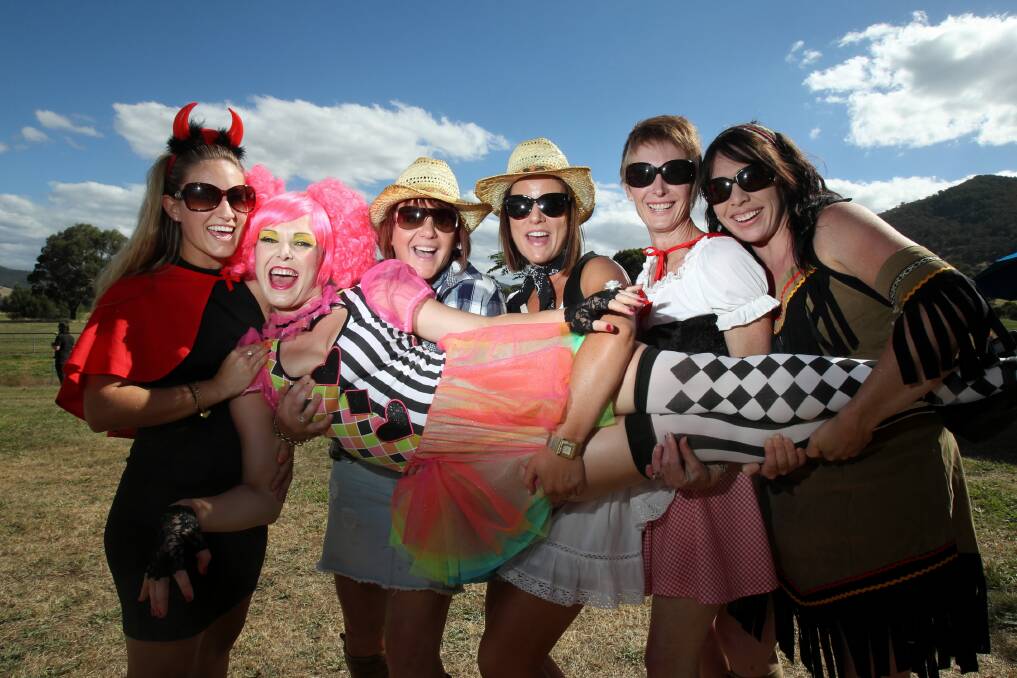 Courtney Garlick, Michelle Jackson, Shez Murray, Michelle Hampton and Tahlie Thomson make it a memorable day for birthday girl Bronwyn Tyrell in a country picnic atmosphere. Pictures: MARK JESSER