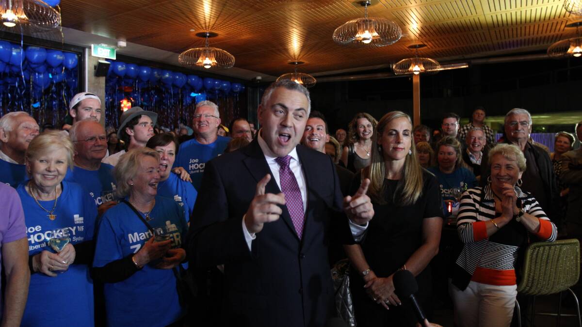 Member for North Sydney Joe Hockey at his Election party in North Sydney. Photo: ANTHONY JOHNSON