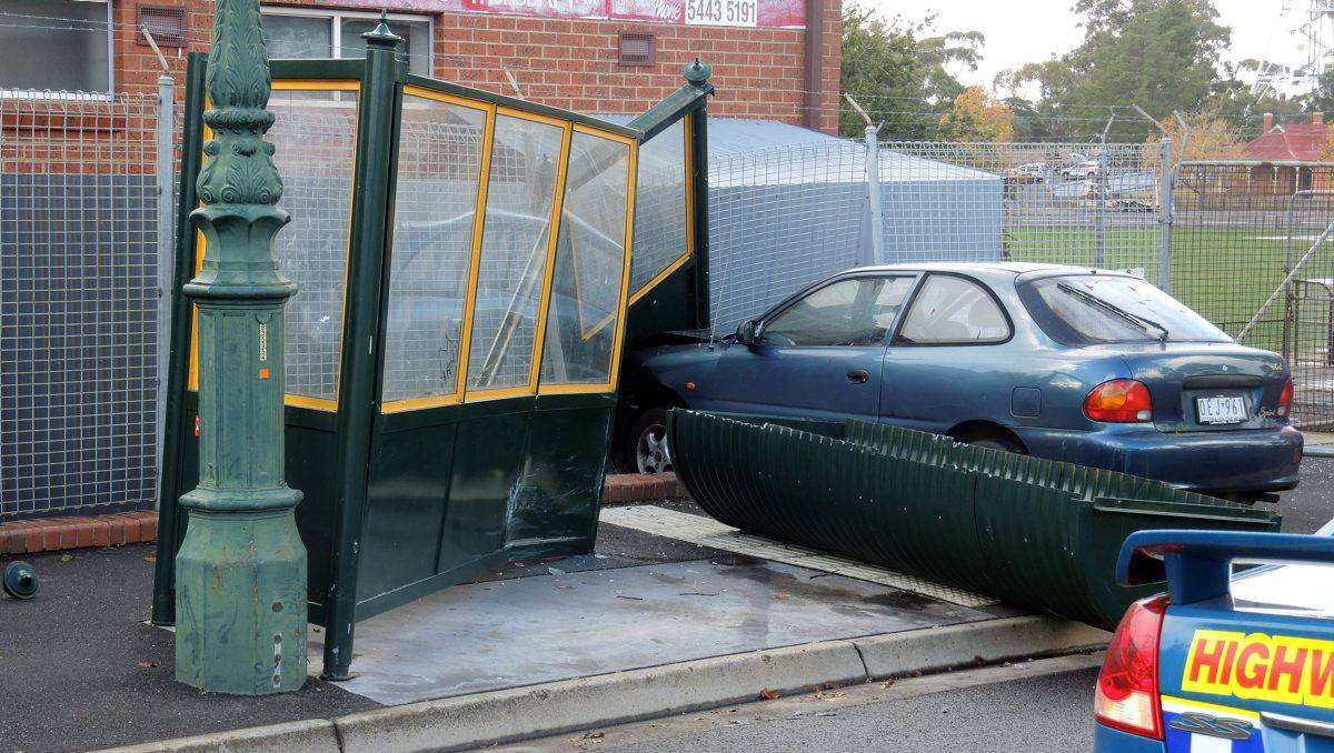 A 22-year-old driver lost control and made a mess of this bus shelter in Bendigo.