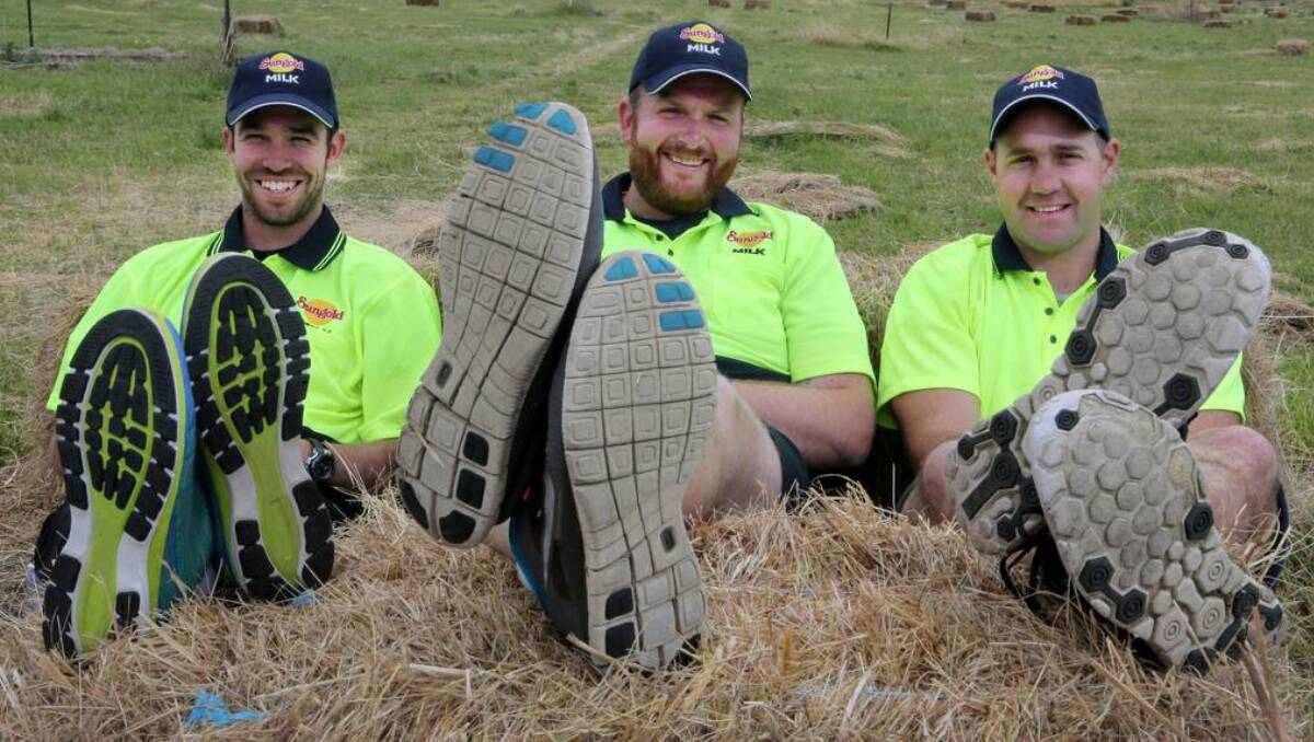 Workmates Sam Miller (left), Jeremy Burgess and Justin Christoforou will soon embark on a 165km walk from Warrnambool to Halls Gap to raise money for Peter’s Project.