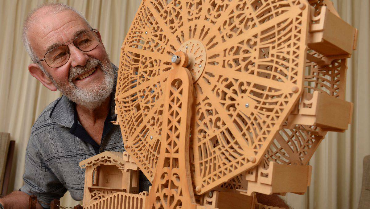 Ballarat's Brian Rickard with the ferris wheel his friend Ken Williams made before dying of cancer. Picture: Kate Healy