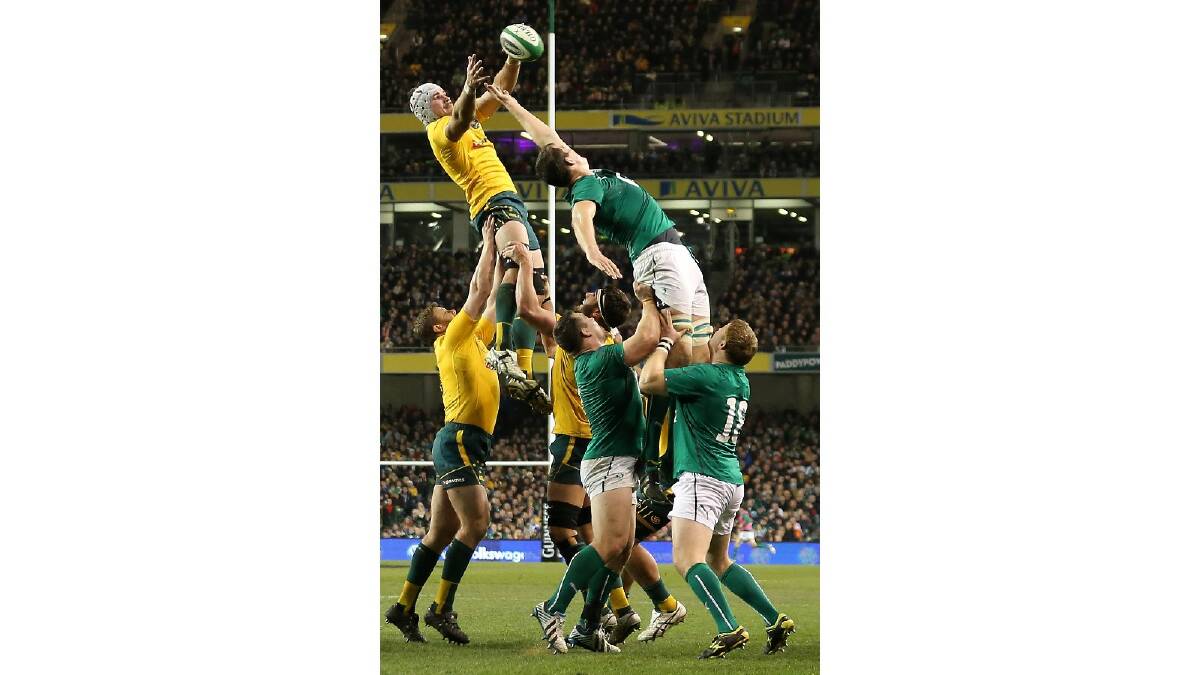 Ben Mowen of the Wallabies wins the ball during the International match between Ireland and Australia. Photo: Getty Images.