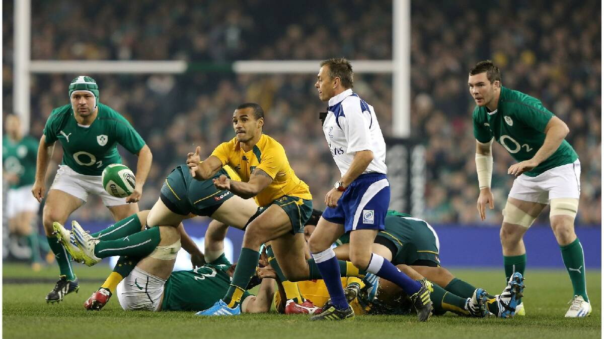 Will Genia of Australia moves the ball during the International match between Ireland and Australia. Photo: Getty Images.