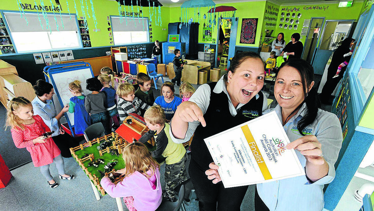 TAMWORTH: Milestones Early Learning Centre's educational leader Elle McMaster and centre manager Tarsha Watters with one of their eight finalist certificates for the Australian Child Care Week awards. Photo: Barry Smith 