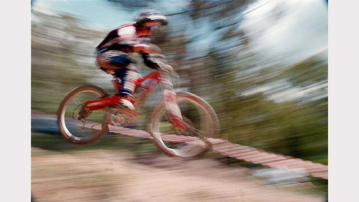 Belinda Eastwood in the elite women class hurtles down the hill in the Big Hill Downhill race at Mt Beauty. Picture: CHRIS McCORMACK