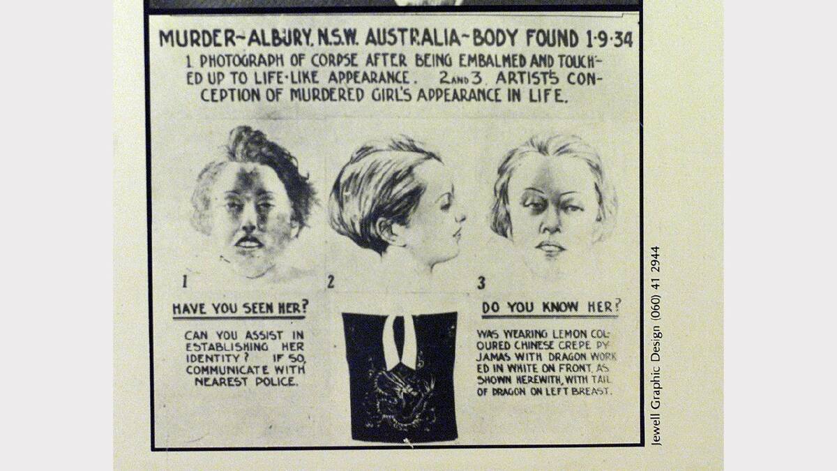 A grisly leaflet showing a photograph of the victim and an "artist's conception of murdered girl's appearance in life''.
