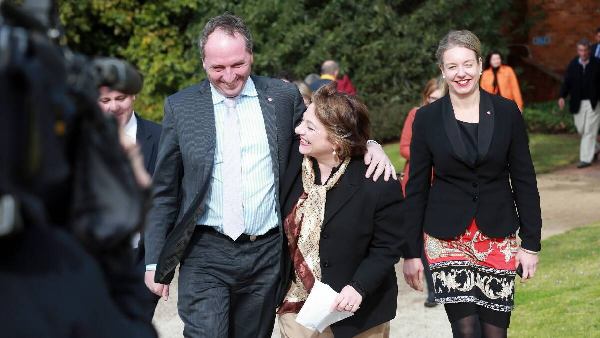 Barnaby Joyce and Sophie Mirabella were all smiles at All Saints Winery yesterday. Picture: JOHN RUSSELL