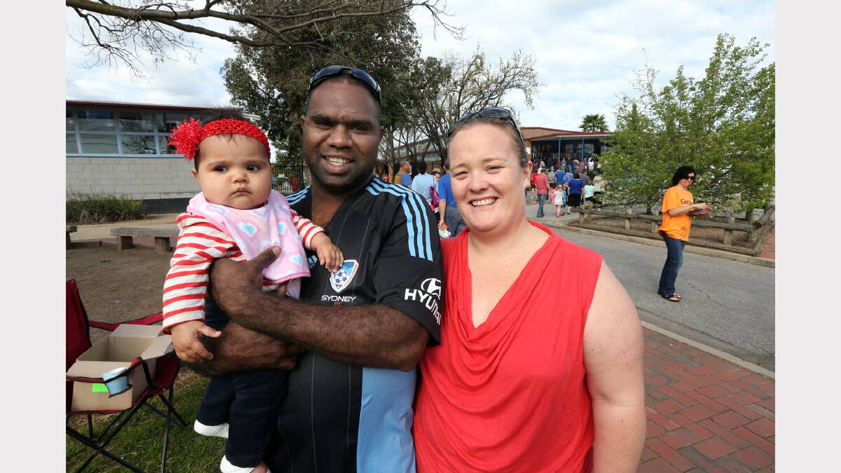 Adrian Sullivan and Kristy Lappin with daughter Lexi Sullivan, 6 months, at Wodonga Senior Secondary College.