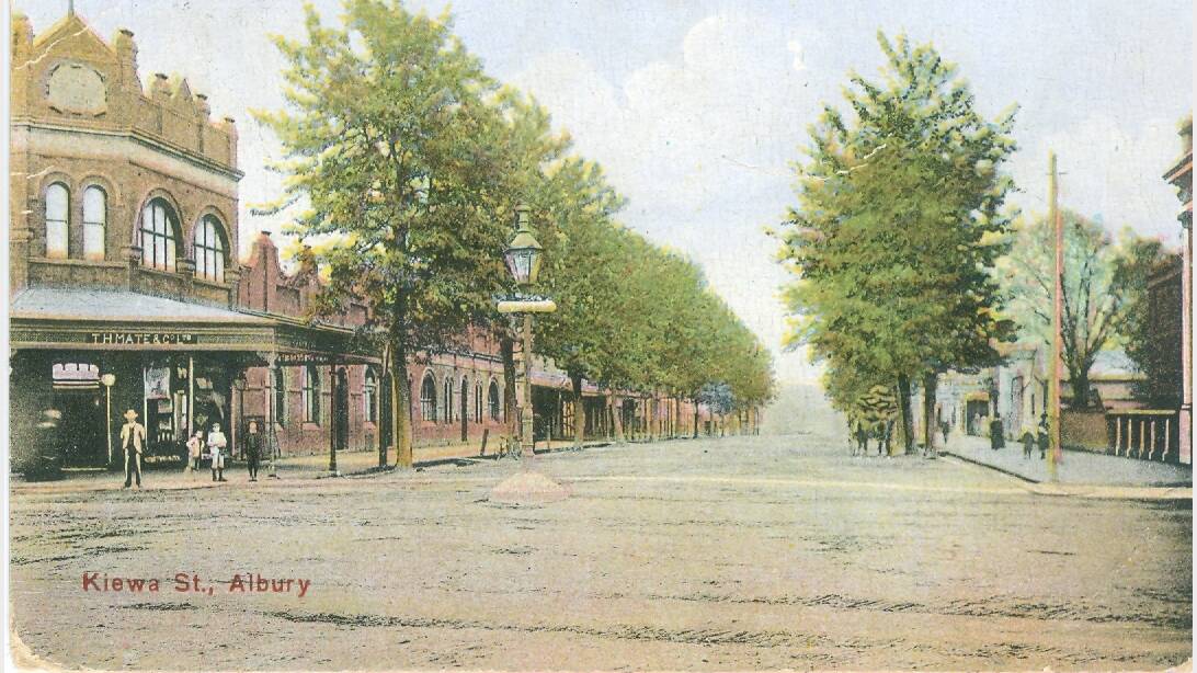 Early 1900s view of mate’s corner on Kiewa Street (from a German postcard).