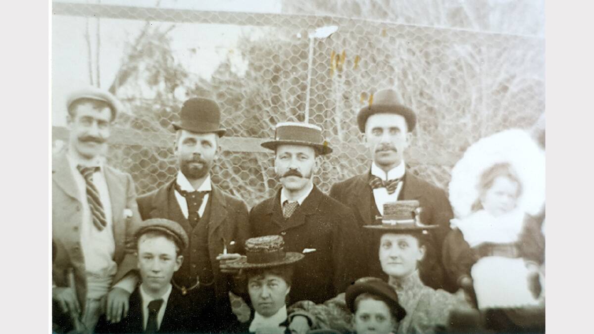Albury Tennis Club in the early 1900s included Gilbert Roxburgh (in bowler) and on his left Dr Cleaver Woods and Robert Aikins. Roxburgh's grandson is the actor Richard Roxburgh.