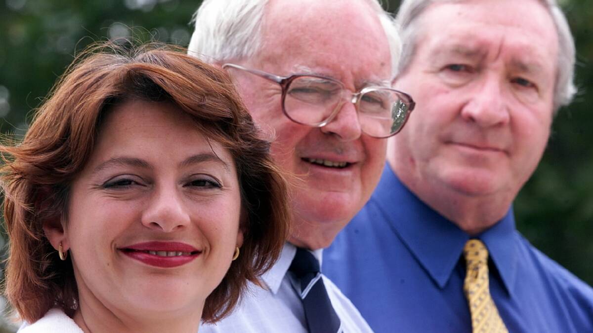 Member for Indi Sophie Panopoulos with ex-members for Indi, Ewen Cameron and Lou Lieberman. Picture: CHRIS McCORMACK