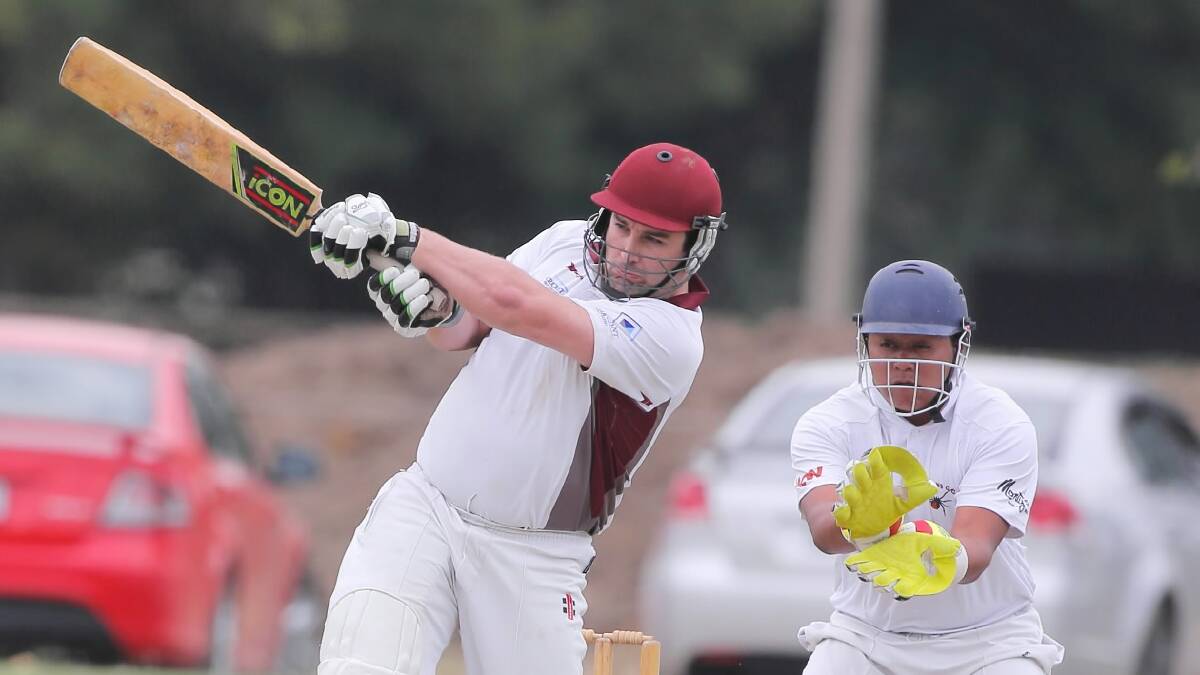Daniel Berriman takes the long handle to the bowler at Howlong, but he was dismissed for two. Picture: TARA GOONAN