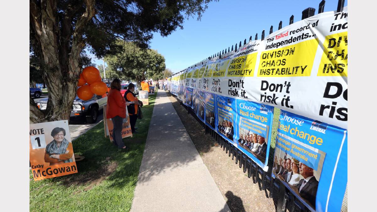 The wall of Liberal posters at Wodonga Primary School.