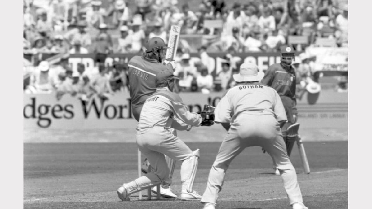As part of Albury-Wodonga's 1992 Festival of Sport, the city successfully lobbied to host a World Cup cricket match. As a result, England would play Zimbabwe at the Lavington Sports Oval. In a major upset, the world cricket minnows would topple England by nine runs. Pictured is Zimbabwe tailender Malcolm Jarvis hitting out.