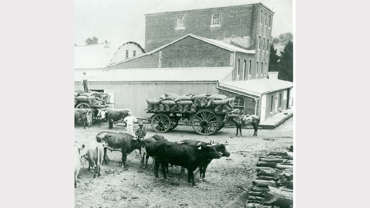 The original Albury Burrows Flour Mill located in Dean Street near Wodonga Place until demolished in 1910.