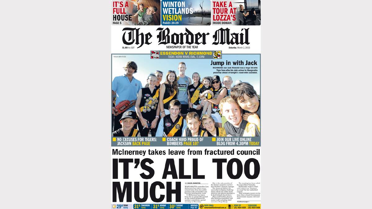 The Border Mail front page from March 2.