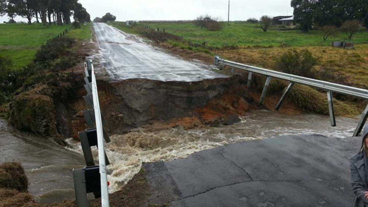 A small bridge, or flood crossing, on Warner Glen Rd was swept away in the rainy weather. Picture: Noakes, Augusta-Margaret River Mail
