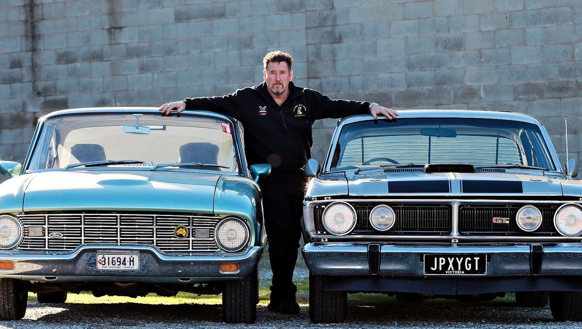 Border Ford enthusiast John Panlook, with his 1962 XK Falcon and 1971 XY GT Falcon, says he is not surprised by the news Ford will cease production completely in Australia in 2016. Pic: John Russell