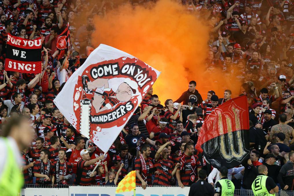 Wanderers fans in the stands during their side's last meeting with the Newcastle Jets, in December.