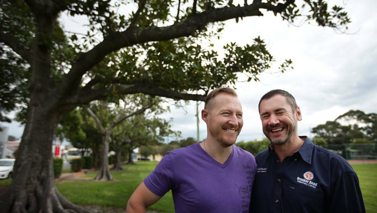 WED: Trent Kandler and Paul McCarthy, the first Australian gay couple to be married in New Zealand. Picture: Peter Stoop